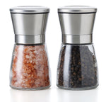 TGY Grinder Set with Stand Adjustable Coarseness Salt & Pepper Shakers Glass Mill Brushed