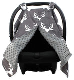 Dear Baby Gear Deluxe Reversible Baby Blankets, Custom Minky Print White Antlers, Red and Black Buffalo Plaid Minky