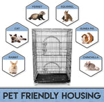 Petsmatig Wire Cat Cage: Spacious Foldable Metal Pet Crate Playpen with 3 Openings, 3 Platforms, 3 Ladders, 1 Hammock, 1 Bottom Tray, 4 Wheels and Free Grooming Gloves