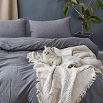 100% Washed Cotton Duvet Cover 3 Piece, Comforter Cover California King Size, Ultra Soft with Zipper Closure, Corner Ties, Simple Bedding Style, Gray White Plaid by SORMAG