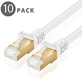 TNP Cat6 Ethernet Patch Cable (10 Feet) - Professional Gold Plated Snagless RJ45 Connector Computer Networking LAN Wire Cord Plug Premium Shielded Twisted Pair (White)