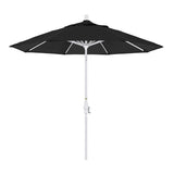 California Umbrella 9' Round Aluminum Market Umbrella, Crank Lift, Collar Tilt, White Pole, Sunbrella Pacific Blue