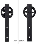 ZEKOO Rustic 6 FT by Pass Barn Doors Hardware Sliding Black Steel Big Wheel Roller Track for Double Wooden Doors