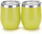 12 oz Double-Insulated Stemless Glass, Stainless Steel Tumbler Cup with Lids for Wine, Coffee, Drinks, Champagne, Cocktails, 2 Sets (Black)