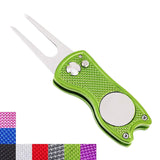 Mile High Life All Metal Foldable Golf Divot Tool with Pop-up Button & Magnetic Ball Marker (Multi-Colors/Shape)